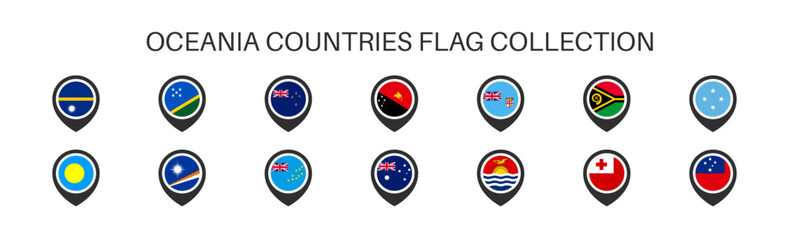 oceania countries flags collection. Neumorphism style. Vector EPS 10