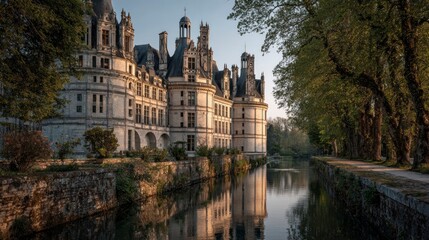 Obraz premium Majestic castle reflecting in canal