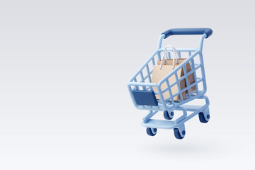 Fototapeta na wymiar 3D Vector Shopping Cart with Bags Icon for Retail and E-commerce