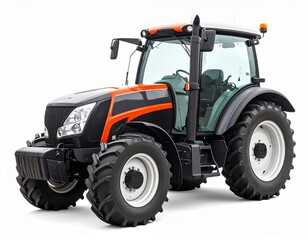 Obraz premium Modern Black and Orange Farm Tractor on white background 