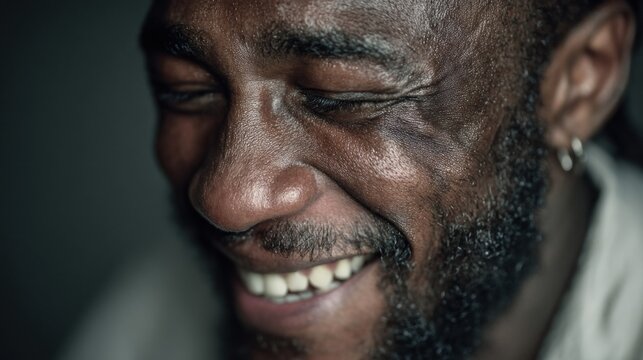 Close-up portrait capturing the genuine warmth and joy of a smiling man