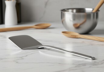 輝くステンレス製スパチュラ、上品なキッチンツール