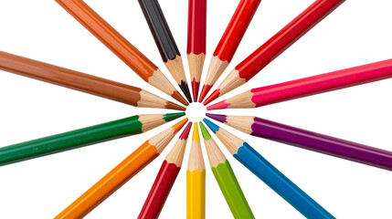 Close Up Circular Arrangement of Multicolored Sharpened Drawing Pencils Stationery