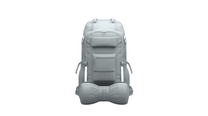 Neutral Monochrome Mountaineering Backpack with Sleeping Bag Front View Outdoor Equipment
