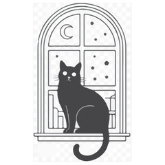 Minimal Cat Silhouette Window Scene – Decorative Artwork