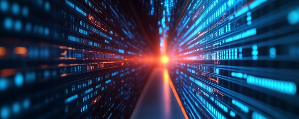 Obraz premium Abstract Data Stream Futuristic Tech Grid with Light Source, data , network