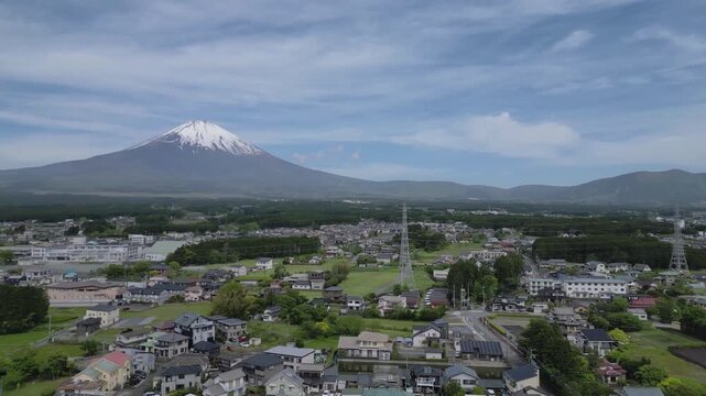 aerial view of Mount Fuji and the city of Gotemba