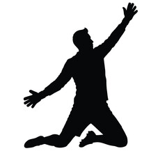 Man jumping with arms outstretched silhouette black