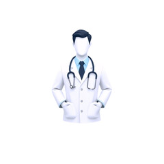 Fototapeta premium realistic male doctor character in white medical coat with stethoscope hanging around the neck