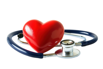 Stethoscope and heart symbolizing care and health in a medical context, captured in a clean setting focusing on the importance of medical instruments in patient care