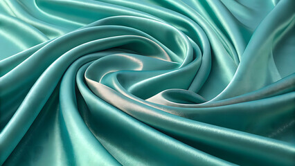Obraz premium Close-up view of teal silk fabric with smooth folds and texture.