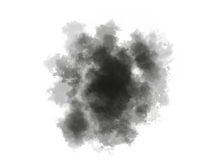 Black ink cloud texture isolated on white background. Abstract smoke effect for grunge art, digital painting, and creative modern design. Dark watercolor blot backdrop.