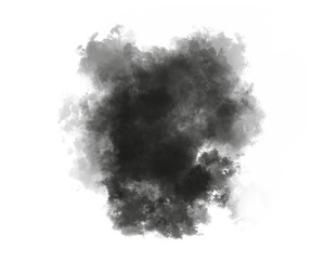 Black ink cloud texture isolated on white background. Abstract smoke effect for grunge art, digital painting, and creative modern design. Dark watercolor blot backdrop.