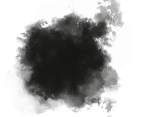 Black ink cloud texture isolated on white background. Abstract smoke effect for grunge art, digital painting, and creative modern design. Dark watercolor blot backdrop.