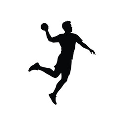 Silhouette of handball player throwing ball black white