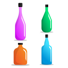 Set of bottles of different colors different bottles glass objects flat design without background