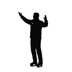 Man in ice skates with arms raised silhouette