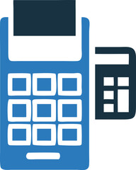 Blue Payment Terminal with Credit Card Reader on White Background