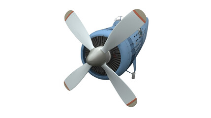 Detailed Realistic Rendered Airplane Engine Front View with Propeller Blades