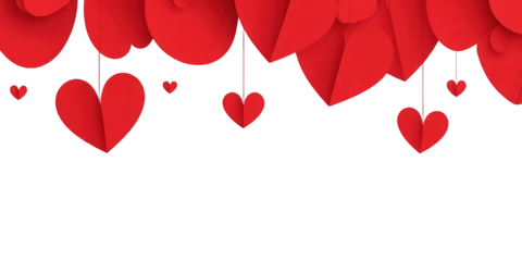 Red Paper Hearts Hanging on Black Background