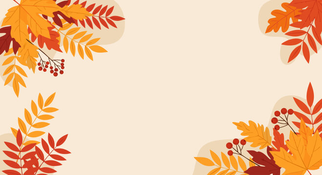 Vibrant fall leaves and berries decorate a soft cream background, perfect for seasonal designs
