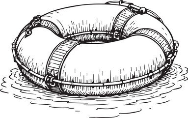 Obraz premium Rescue Ring on Water: A life-saving rescue ring floats serenely upon the water, a classic symbol of safety and preparedness, ready to assist in aquatic emergencies. 