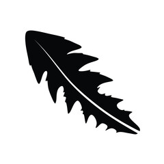 Isolated black silhouette of a jagged dandelion leaf on a white background