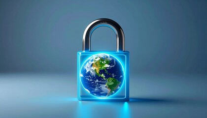 Global Security: Padlock Protecting Earth Globe