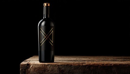 Dark wine bottle on rustic wooden table (1)