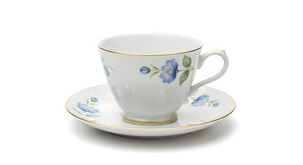 Fototapeta premium Elegant Teacup with Floral Design on White Background for Tea Time