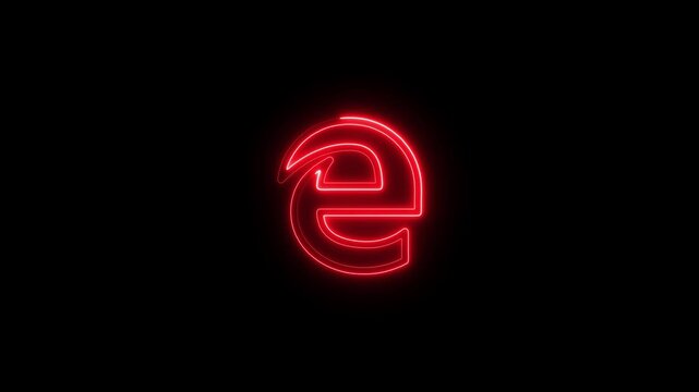 Bright red neon letter e symbol glowing on a black background alphabet