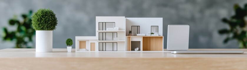 Modern House Model with Plants, Interior design ,Architecture