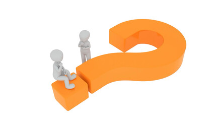 Minimalist Rendered Orange Question Mark and Stick Figure Solving Problems Concept