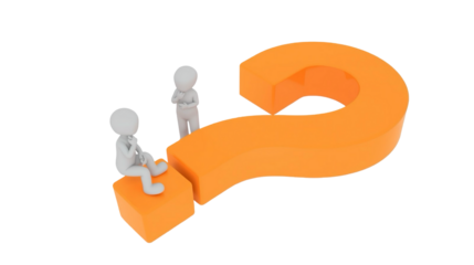 Minimalist Rendered Orange Question Mark and Stick Figure Solving Problems Concept