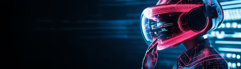 Neon Cyberpunk Futuristic VR Headset Interface, metaverse , augmented reality