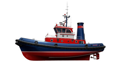 Detailed Commercial Tugboat Illustration in Bold Colors on Black Background