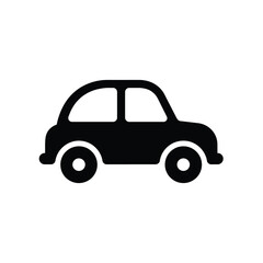 Simple black silhouette of a classic compact car viewed from the side on a white background