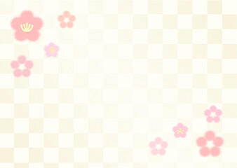 梅の花と市松模様背景　お正月の壁紙
