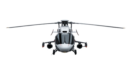 Front View Modern Helicopter Vehicle Isolated on Black Background Studio Shot