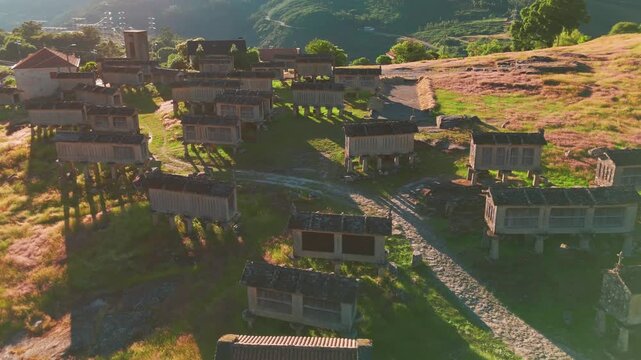 Aerial View of Lindoso Castle and Traditional Granaries in Portugal