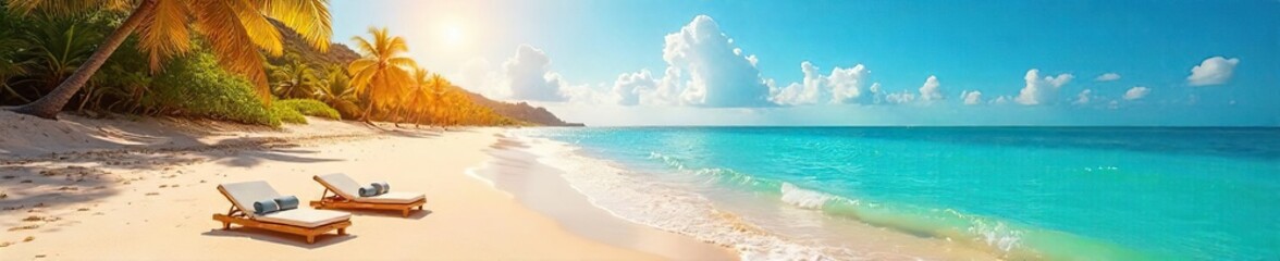 Obraz premium A vibrant, sun-drenched beach scene evokes feelings of carefree joy and summer relaxation, embodying a blissful lifestyle , travel, sun, adventure