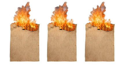 Realistic Burned Edge Old Paper Sheet with Fire Flames Illustration