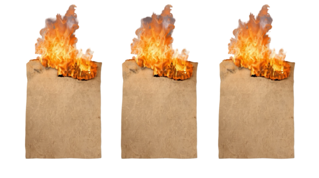 Realistic Burned Edge Old Paper Sheet with Fire Flames Illustration