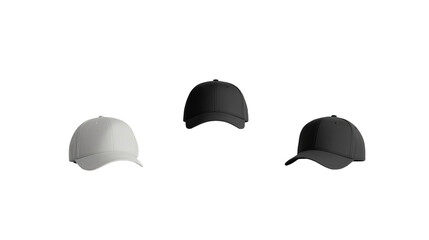 Realistic Isolated Baseball Cap Mockup in Three Colors on Dark Background