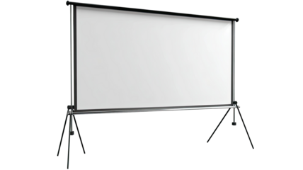 Portable projection screen, blank, white surface,  adjustable tripod stand