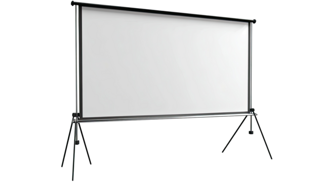 Portable projection screen, blank, white surface,  adjustable tripod stand