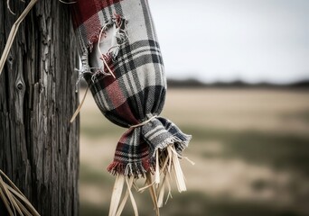 A Scarecrow&rsquo;s Sleeve Hanging from a Wooden Post in an Empty Field