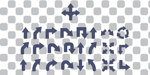 Road traffic direction arrows flat set. You-turn, left, right, two way, three way transportation direction arrow symbol. decision icon vector Trafic way icon