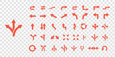 Road traffic direction arrows flat set. You-turn, left, right, two way, three way transportation direction arrow symbol. decision icon vector Trafic way icon