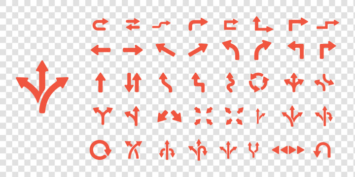 Road traffic direction arrows flat set. You-turn, left, right, two way, three way transportation direction arrow symbol. decision icon vector Trafic way icon